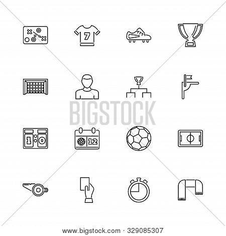 Soccer, Sport, Football Outline Icons Set - Black Symbol On White Background. Soccer, Sport, Footbal
