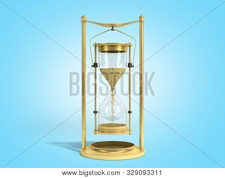 Golden Hourglass 3d Render On Blue  Gradient Background
