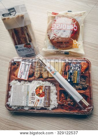 Jeju Island, South Korea, September 06, 2019: Lunchbox, Sandwich And Cream Bun That Sells At Convini