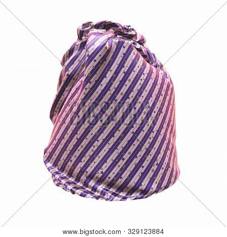 Santa Clauss Striped Bag Or Sack, Full Of Gifts, On White Background. 3d Illustration