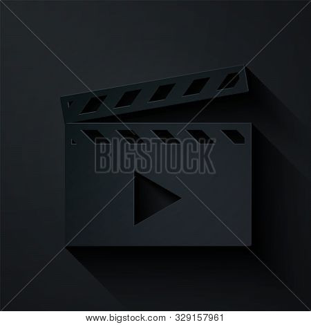 Paper Cut Movie Clapper Icon Isolated On Black Background. Film Clapper Board. Clapperboard Sign. Ci