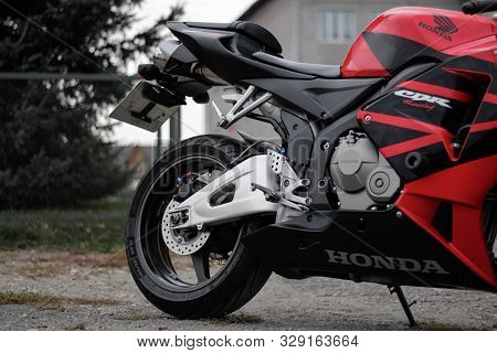 Krasnoyarsk, Russia - September 9, 2019: Red And Black Sportbike Honda Cbr 600 Rr 2005 Pc37.