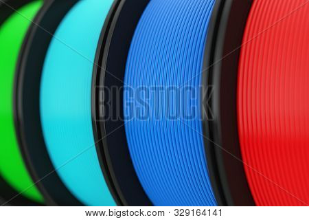 3d Printer Color Filament Coils Extreme Closeup. 3d Rendering