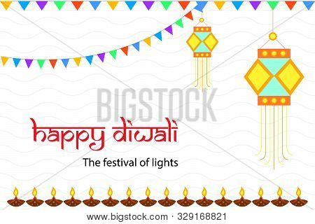 Diwali Festival Greeting Banner Layout With Traditional Hanging Lamp (kandil). Beautiful Background 