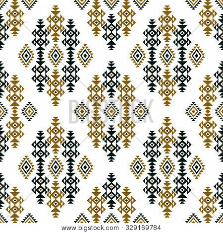 Seamless Colored Ethnic Design On White Background For Textile Prints.