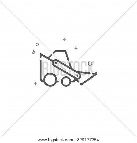 Bobcat Vehicle Machine Simple Vector Line Icon. Mini Bulldozer Loader Symbol, Pictogram, Sign. Light