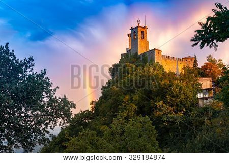 Guaita Fortress Or Prima Torre On The Ridge Of Mount Titano, In The City Of San Marino Of The Republ