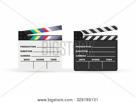 Black Closed Clapperboard. Black Cinema Slate Board, Device Used In Filmmaking And Video Production.