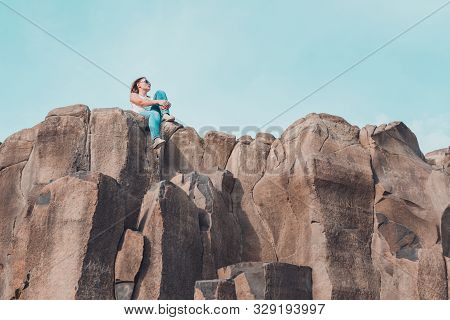 Basalt Pillars, Ukraine: September 7, 2019 Picturesque And Magical Basalt Pillars Of Rivne Region.