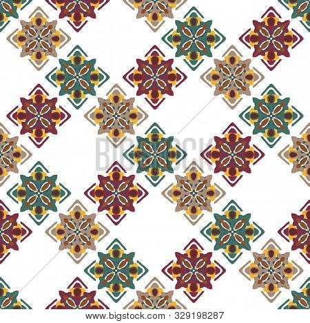 Classic Seamless Colorful Ethnic Pattern On White Background.