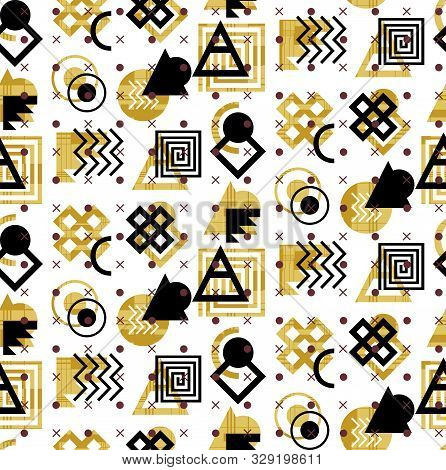 Colored Seamless Pattern Of Geometric Shapes With White Background.