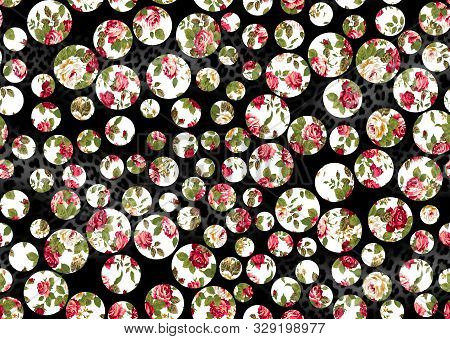 Seamless Flowers Textile Design On Dark Brown Background For Prints.