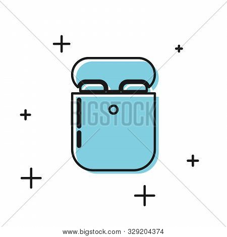Black Air Headphones In Box Icon Icon Isolated On White Background. Holder Wireless In Case Earphone