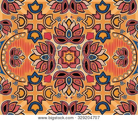 Seamless Decoration Design With Floral Pattern Designed For Textile Print.
