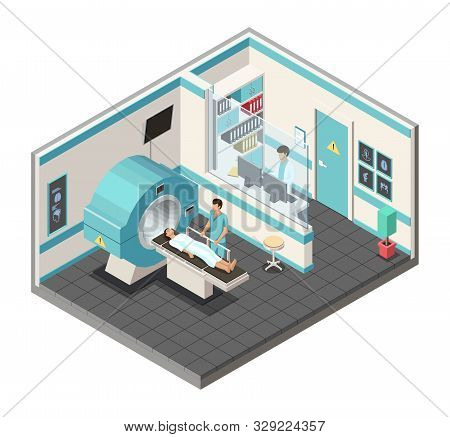 Isometric Magnetic Resonance Therapy . Doctor In Is Preparing Patient For Therapy.