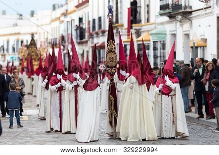 Marchena, Seville, Spain - April 18, 2019: Procession Of Holy Week In Marchena, Seville. Holy Thurst