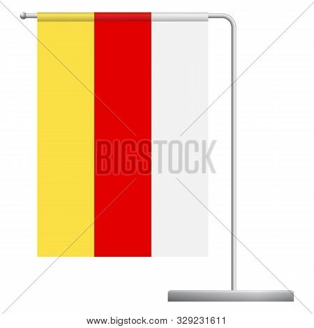 South Ossetia Table Flag. Metal Flagpole. National Flag Of South Ossetia Vector Illustration