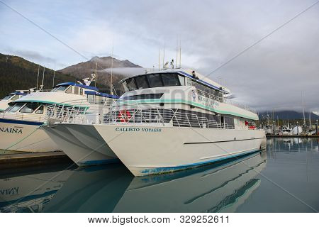 Seward, Ak, Usa - Sep. 19, 2019: Kenai Fjords Tours Ship Callisto Voyager At Seward Boat Harbor In S