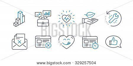 Set Of Business Icons, Such As Heartbeat, Reject Web, Business Portfolio, Yummy Smile, Recovery Tool