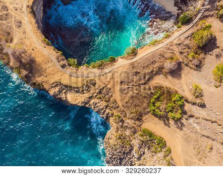 Landscape Over Broken Beach In Nusa Penida, Indonesia Angels Billabong Beach. Popular Tourist Destin