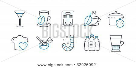 Set Of Food And Drink Icons, Such As Candy, Coffee Maker, Cooking Whisk, Martini Glass, Coffee Cup, 