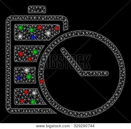 Bright Mesh Battery Clock With Glare Effect. White Wire Carcass Triangular Mesh In Vector Format On 