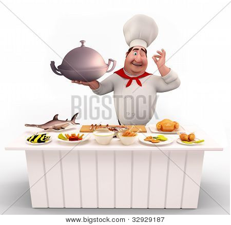 Lindo Chef caminando con plato de non-veg