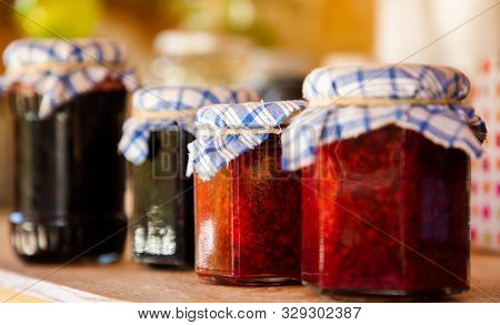 natural home made jam from forest fruits in jars
