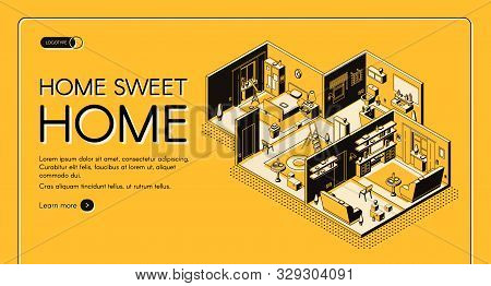 House Construction Company Dwelling Place Configuration Service Isometric Web Banner. Residence, Apa