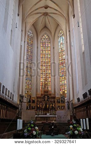 ROTHENBURG, GERMANY - JULY 16, 2019: St James Church in Rothenburg ob der Tauber, Germany