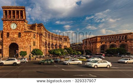 Yerevan , Armenia - August 16, 2019 : Republic square landmark of Yerevan capital city of Armenia