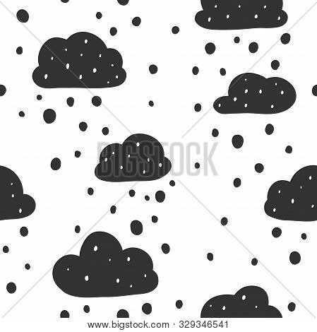 Vector Seamless Monochrome Pattern. Vector Hand Drawn Scandinavian Style Illustration Design.