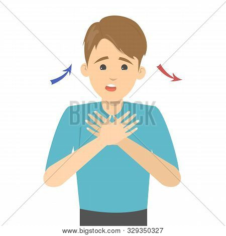 Man Inhale And Exhale With Bronchitis Illness.