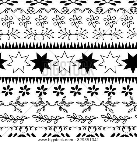 Vector Hand Drawn Black And White Doodle Lines Seamless Pattern Background