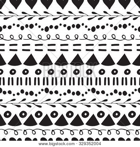 Vector Hand Drawn Black And White Doodle Lines Seamless Pattern Background