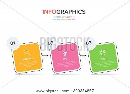 Concept Of Arrow Business Model With 3 Successive Steps. Three Colorful Design Elements. Timeline De