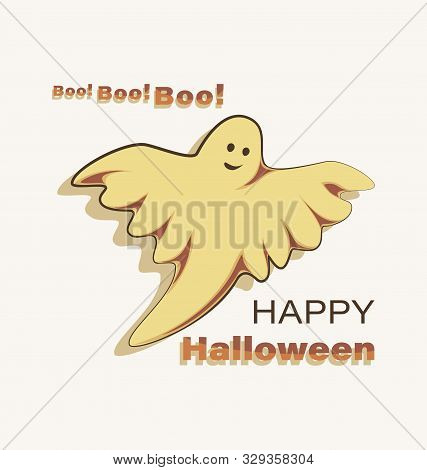 Halloween. Ghost, Phantom. Icon. Scary Ghostly Monster. Cute Cartoon Spooky Character.