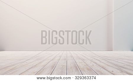 Empty Floor With White Walls And Floor. Empty Room Studio Gradient Used For Background And Display Y