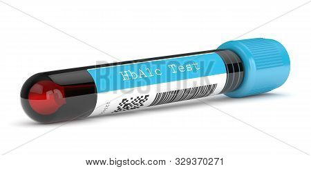 3d Render Of Hba1c Blood Tube Over White Background. Test For Diabetes Concept.