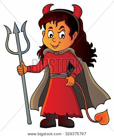 Girl In Devil Costume Image 1 - Eps10 Vector Picture Illustration.