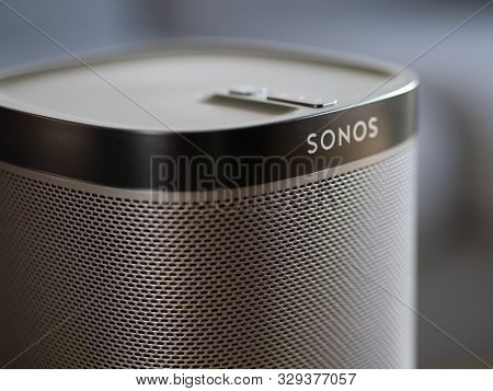 Uk, October 2019: Sonos Play Black Wireless Speaker Close Up