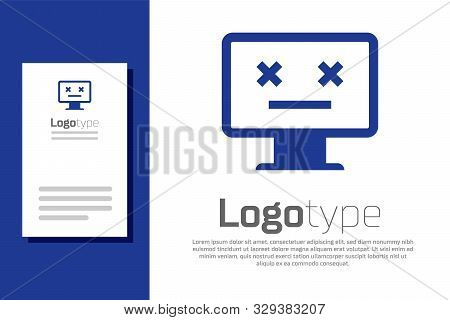 Blue Dead Monitor Icon Isolated On White Background. 404 Error Like Pc With Dead Emoji. Fatal Error 