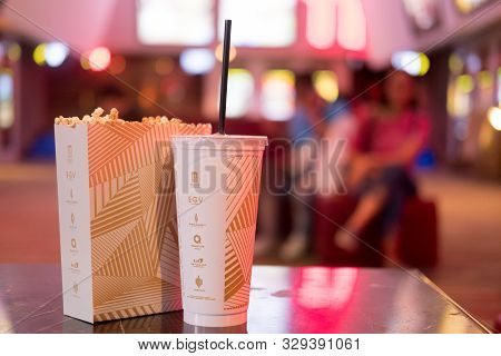 Bangkok, Thailand - October 11, 2019. Set Of Popcorn And Soft Drink From Major Cineplex. The Biggest