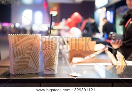 Bangkok, Thailand - October 11, 2019. Set Of Popcorn And Soft Drink From Major Cineplex. The Biggest