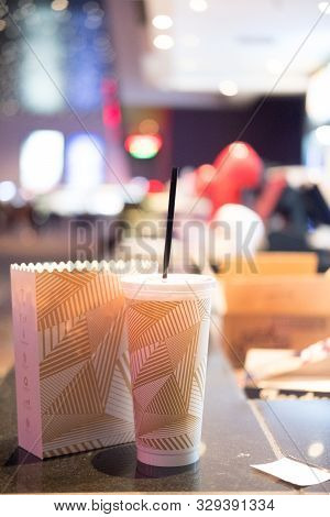 Bangkok, Thailand - October 11, 2019. Set Of Popcorn And Soft Drink From Major Cineplex. The Biggest