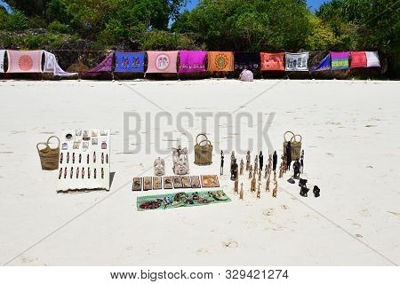 Kendwa, Zanzibar - October 3, 2019: African Souvenirs Sold On On The Kendwa Beach.tanzania, Africa