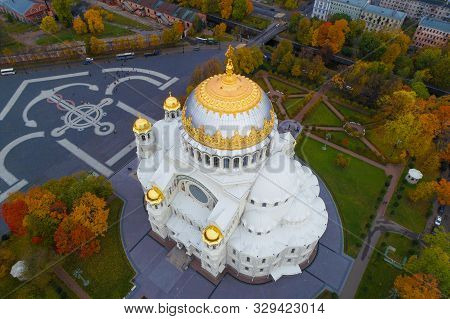 Top View Of The Old St. Nicholas Naval Cathedral On A Cloudy October Afternoon (aerial Photography).