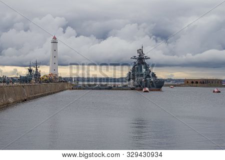 Kronshtadt, Russia - October 06, 2019: October Cloudy Day In The Merchant Harbor