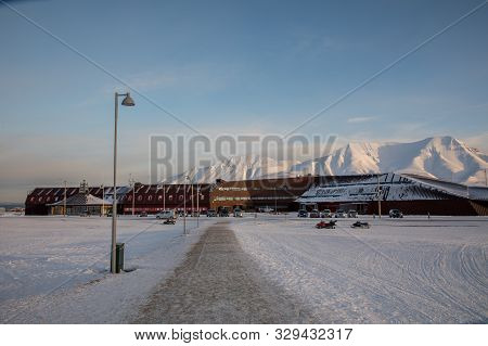 Longyearbyen, Svalbard In Norway - March 2019: The University Center, Svalbard Science Center - Unis