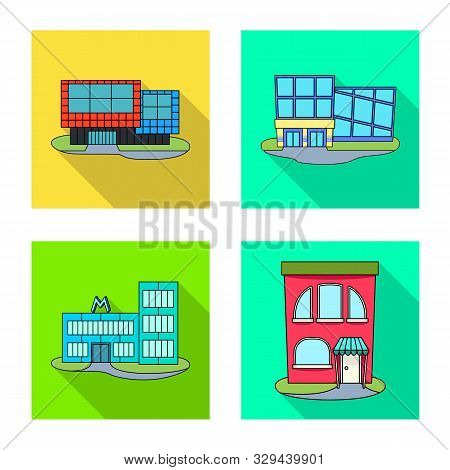 Vector Illustration Of Supermarket And Building Icon. Collection Of Supermarket And Local Vector Ico